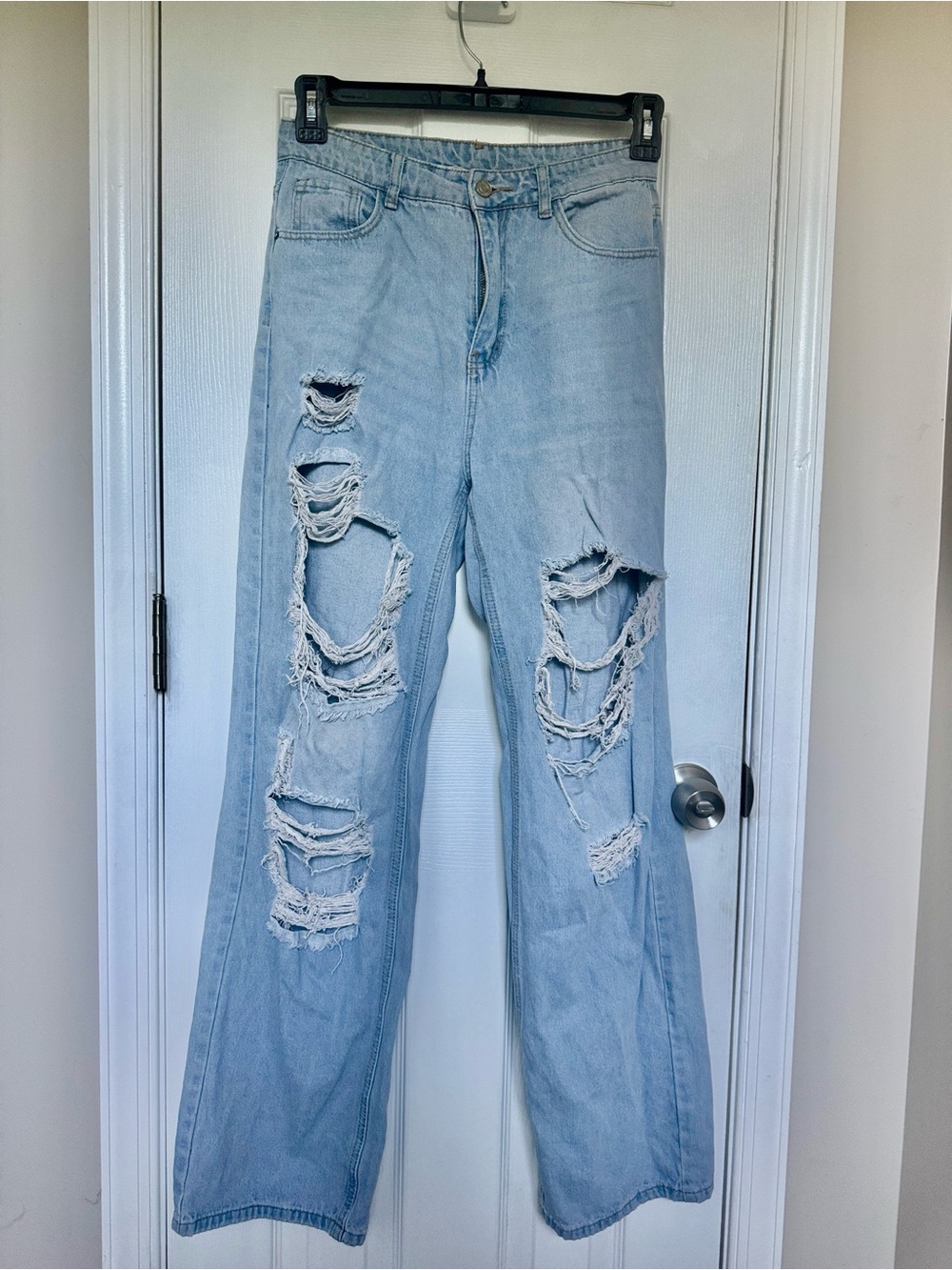 SHEIN Light Blue Ripped Wide-Leg Jeans